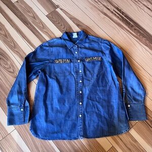 Chico's Casual Blue Denim Shirt with Embellished Details